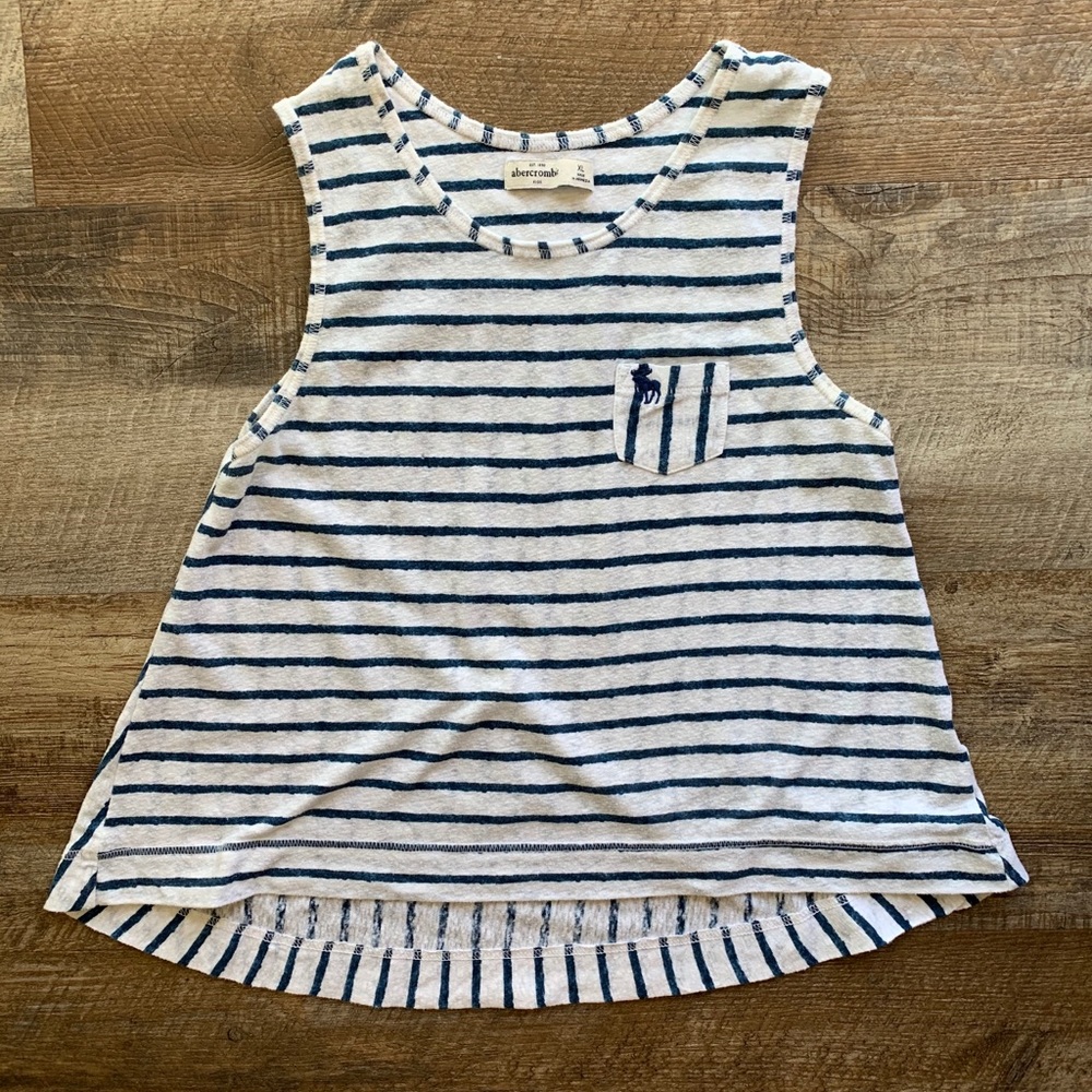 A&F kids’ girls’ White and Blue striped ‘A’ Tank